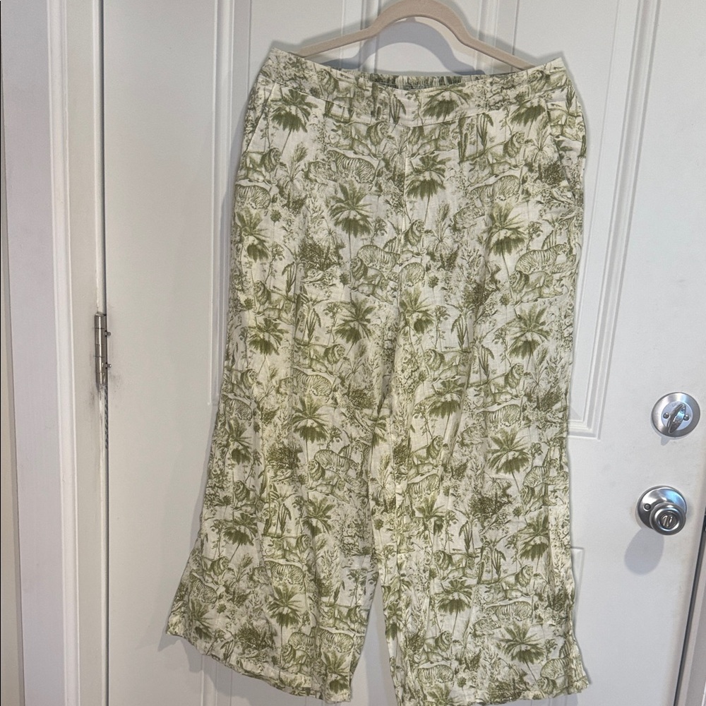 Rachel Zoe Green and Cream Wide Leg Pants